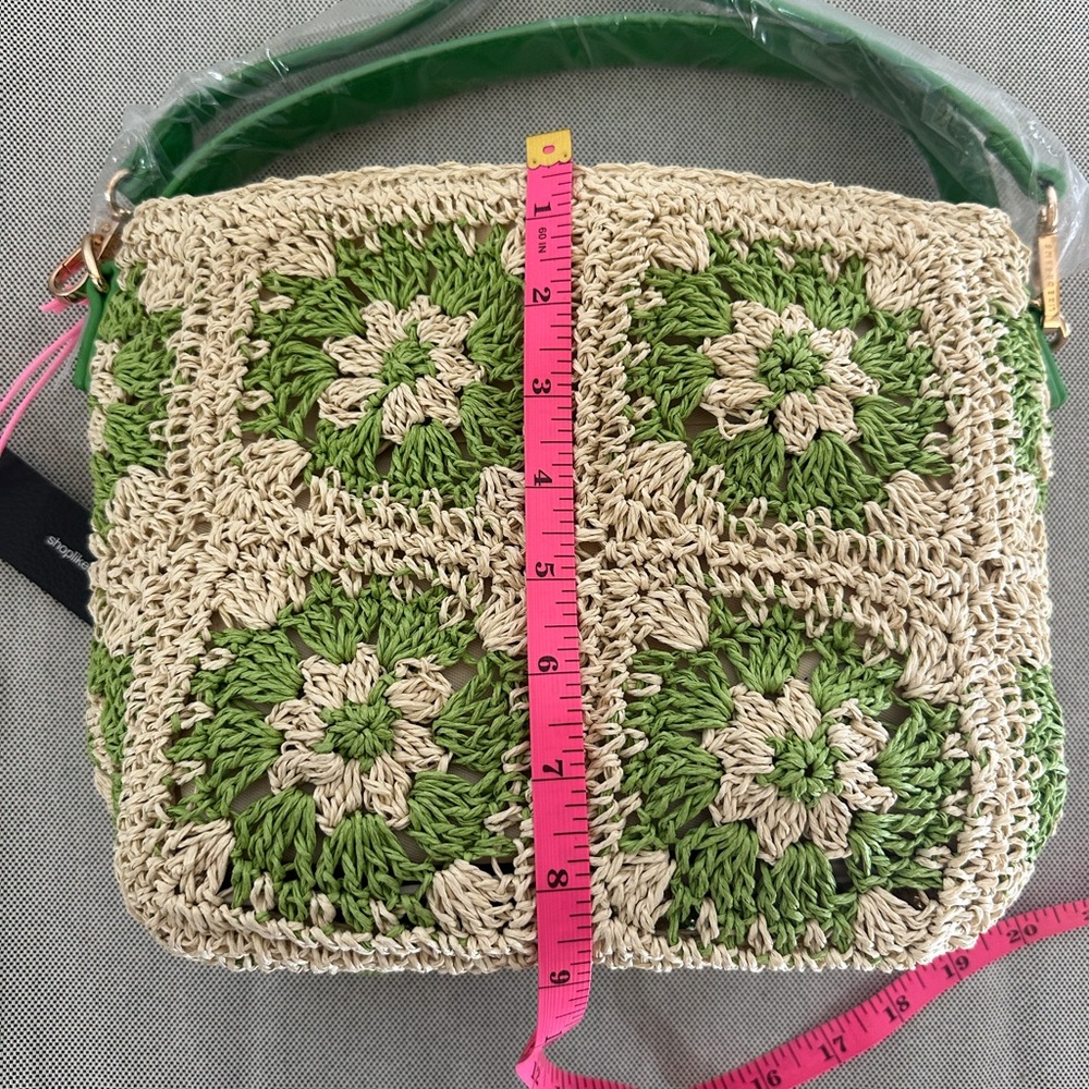 NWT LIKEDREAMS Green and Cream Women's Crochet Shoulder Bag - Picture 10 of 10